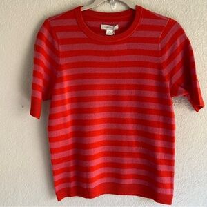 Outerknown Cashmere Striped Short Sleeve Sweater Red and Pink